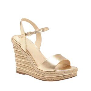 Vince Camuto Gold Espadrille Wedge Sandals Women’s 8.5M Stretch Strap Slip On